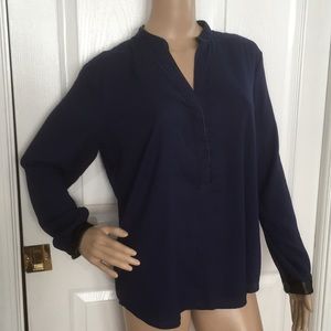 Ann Taylor Silky Blouse Imitation Leather Trim